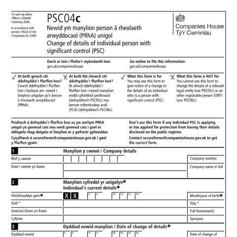 Document preview: Give notice of change of details for person with significant control (PSC04c) — Companies House, United Kingdom