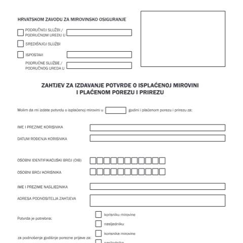 Document preview: Tiskanica br 1 8 — Mirovinsko (pension), Hrvatska (CERFA n°Tiskanica_br_1_8)