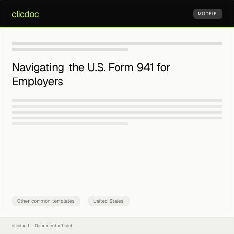 Document preview: U.S. Form 941 - Employer's Quarterly Federal Tax Return — Other common templates, United States