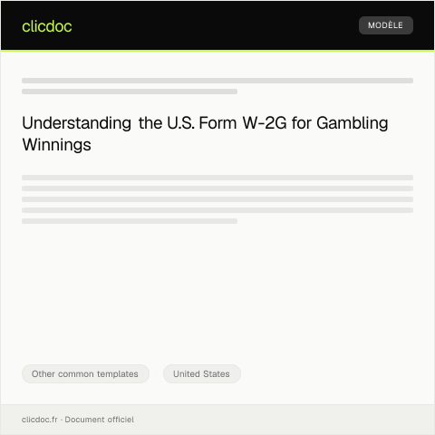 Document preview: U.S. Form W-2G - Gambling Winnings Statement — Other common templates, United States