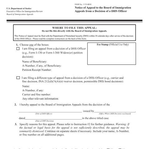 Document preview: USCIS Form EOIR-29 — USCIS, United States (CERFA n°EOIR-29)