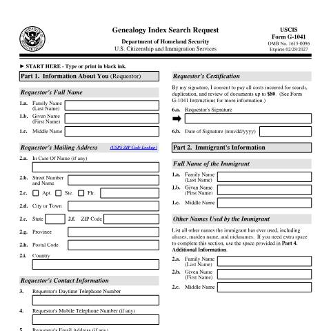 Document preview: USCIS Form G-1041 — USCIS, United States (CERFA n°G-1041)