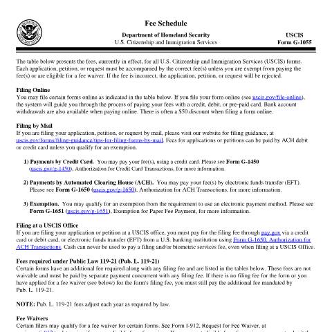 Document preview: USCIS Form G-1055 — USCIS, United States (CERFA n°G-1055)