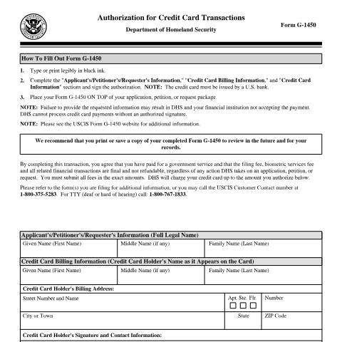 Document preview: USCIS Form G-1450 — USCIS, United States (CERFA n°G-1450)