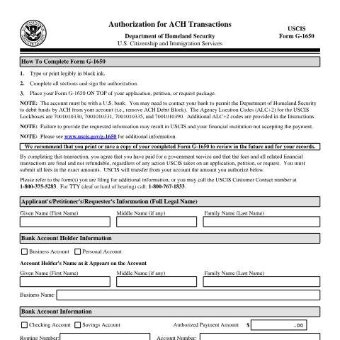 Document preview: USCIS Form G-1650 — USCIS, United States (CERFA n°G-1650)