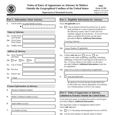 Document preview: USCIS Form G-28I — USCIS, United States (CERFA n°G-28I)