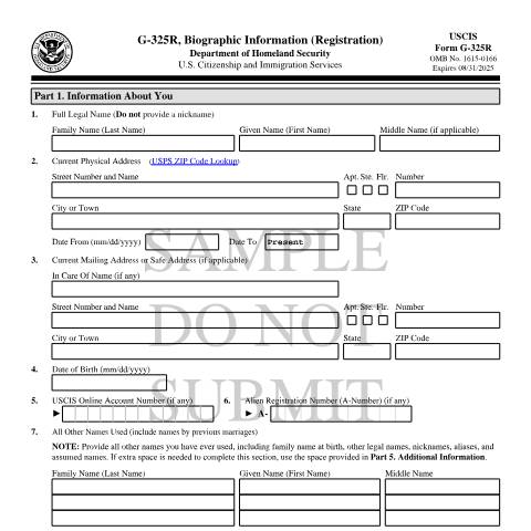 Document preview: USCIS Form G-325R — USCIS, United States (CERFA n°G-325R)