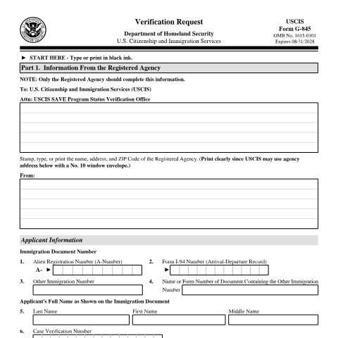 Document preview: USCIS Form G-845 — USCIS, United States (CERFA n°G-845)