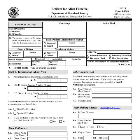 Document preview: USCIS Form I-129F — USCIS, United States (CERFA n°I-129F)