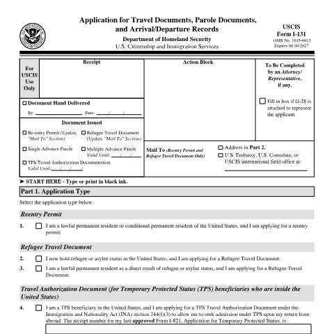 Document preview: USCIS Form I-131 — USCIS, United States (CERFA n°I-131)