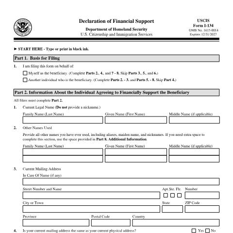 Document preview: USCIS Form I-134 — USCIS, United States (CERFA n°I-134)