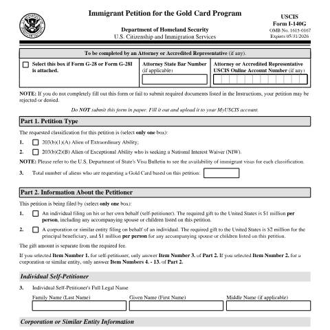Document preview: USCIS Form I-140G — USCIS, United States (CERFA n°I-140G)