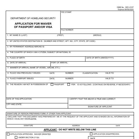 Document preview: USCIS Form I-193 — USCIS, United States (CERFA n°I-193)