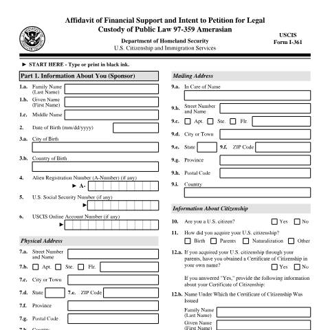 Document preview: USCIS Form I-361 — USCIS, United States (CERFA n°I-361)