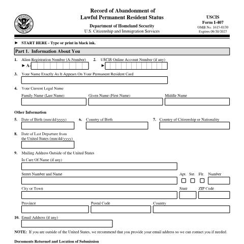 Document preview: USCIS Form I-407 — USCIS, United States (CERFA n°I-407)