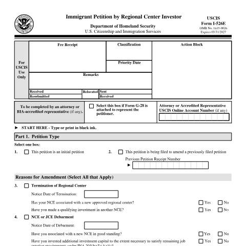 Document preview: USCIS Form I-526E — USCIS, United States (CERFA n°I-526E)
