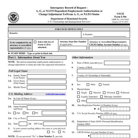 Document preview: USCIS Form I-566 — USCIS, United States (CERFA n°I-566)