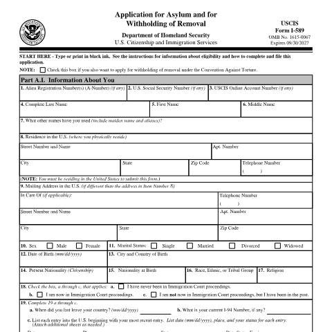 Document preview: USCIS Form I-589 — USCIS, United States (CERFA n°I-589)