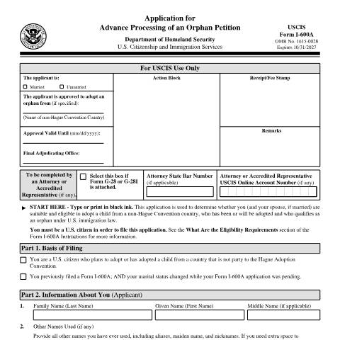 Document preview: USCIS Form I-600A — USCIS, United States (CERFA n°I-600A)