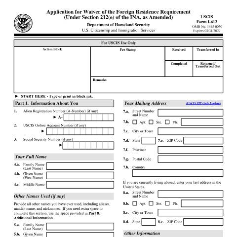 Document preview: USCIS Form I-612 — USCIS, United States (CERFA n°I-612)