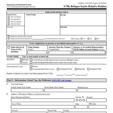 Document preview: USCIS Form I-730 — USCIS, United States (CERFA n°I-730)
