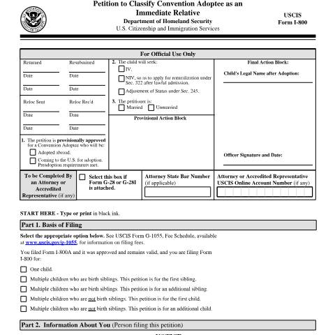 Document preview: USCIS Form I-800 — USCIS, United States (CERFA n°I-800)
