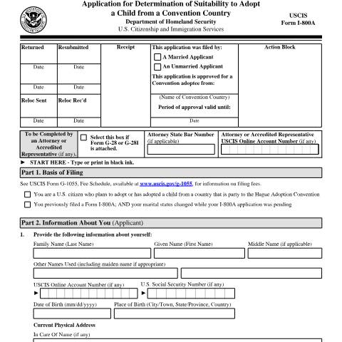 Document preview: USCIS Form I-800A — USCIS, United States (CERFA n°I-800A)