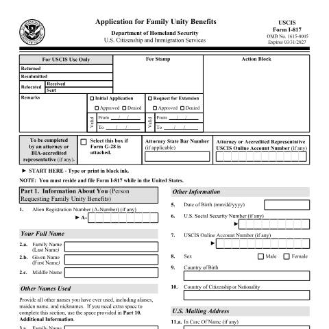 Document preview: USCIS Form I-817 — USCIS, United States (CERFA n°I-817)