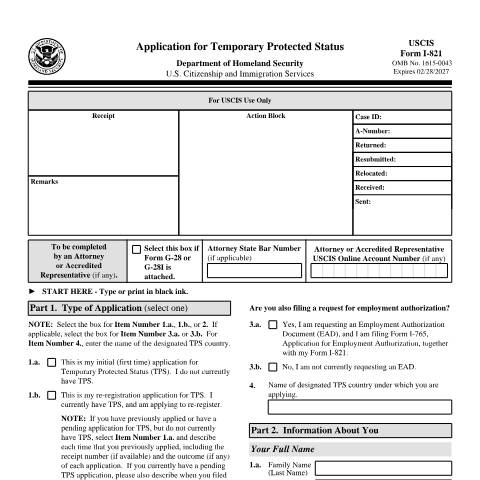 Document preview: USCIS Form I-821 — USCIS, United States (CERFA n°I-821)