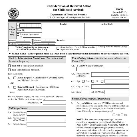 Document preview: USCIS Form I-821D — USCIS, United States (CERFA n°I-821D)