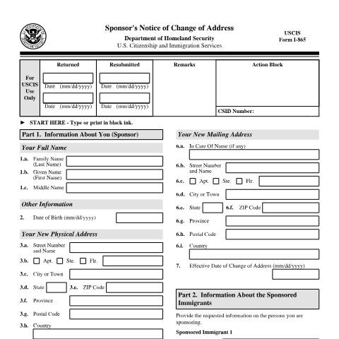 Document preview: USCIS Form I-865 — USCIS, United States (CERFA n°I-865)
