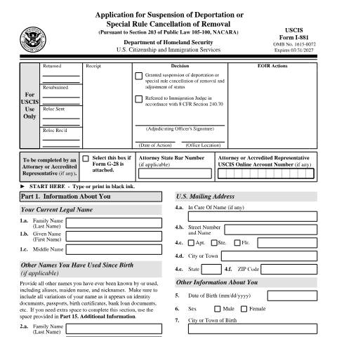 Document preview: USCIS Form I-881 — USCIS, United States (CERFA n°I-881)