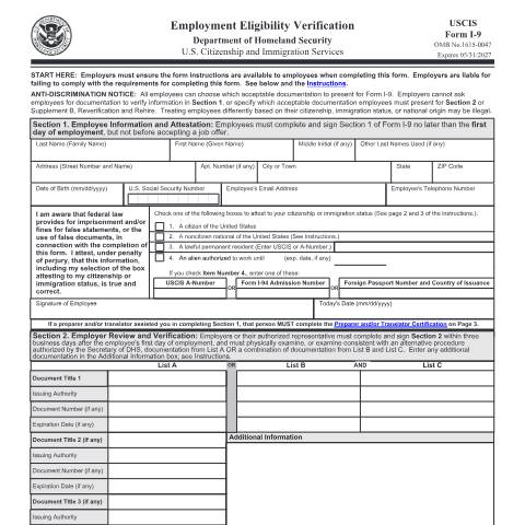 Document preview: USCIS Form I-9 — USCIS, United States (CERFA n°I-9)