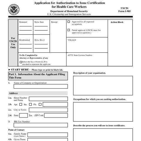 Document preview: USCIS Form I-905 — USCIS, United States (CERFA n°I-905)