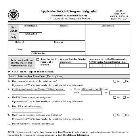 Document preview: USCIS Form I-910 — USCIS, United States (CERFA n°I-910)
