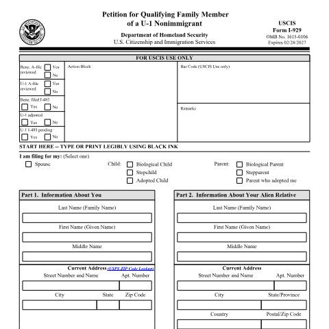 Document preview: USCIS Form I-929 — USCIS, United States (CERFA n°I-929)