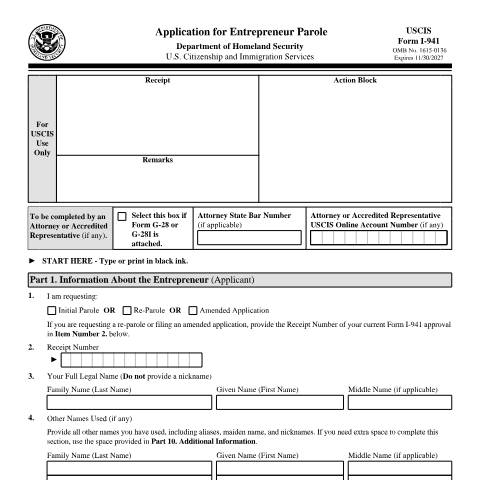 Document preview: USCIS Form I-941 — USCIS, United States (CERFA n°I-941)