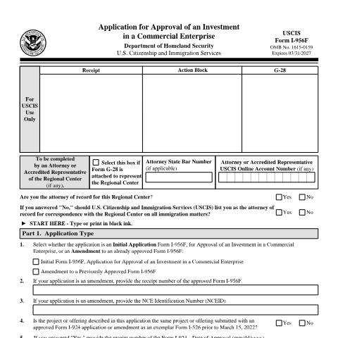 Document preview: USCIS Form I-956F — USCIS, United States (CERFA n°I-956F)