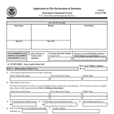 Document preview: USCIS Form N-300 — USCIS, United States (CERFA n°N-300)