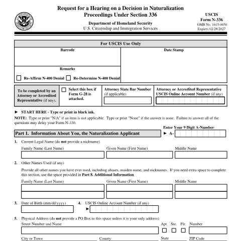 Document preview: USCIS Form N-336 — USCIS, United States (CERFA n°N-336)