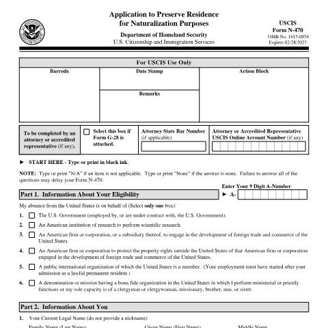 Document preview: USCIS Form N-470 — USCIS, United States (CERFA n°N-470)
