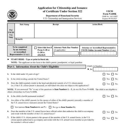 Document preview: USCIS Form N-600K — USCIS, United States (CERFA n°N-600K)