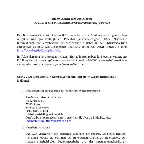Dokumentvorschau: USt_Kontrollverfahren_Teilbereich_ZM — BZSt/Informationen_zum_Datenschutz, Deutschland (CERFA n°USt_Kontrollverfahren_Teilbereich_ZM)