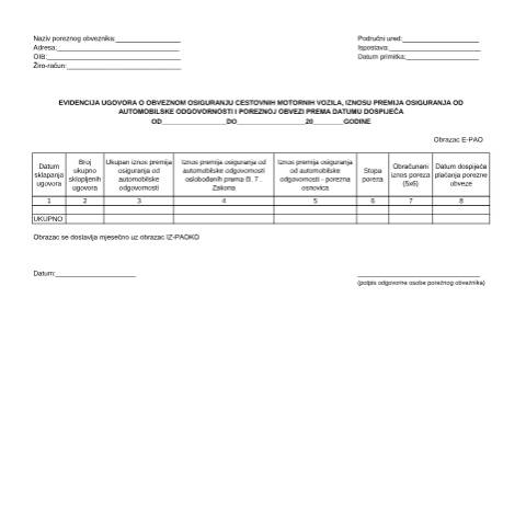 Document preview: E-PAO — Porezna uprava (fisc), Hrvatska (CERFA n°E-PAO)