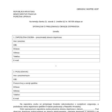 Document preview: INO PRE-DOP — Porezna uprava (fisc), Hrvatska (CERFA n°INO PRE-DOP)