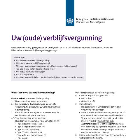 Documentvoorvertoning: Uw (oude) verblijfsvergunning — IND — immigratie, Nederland (CERFA n°1320)