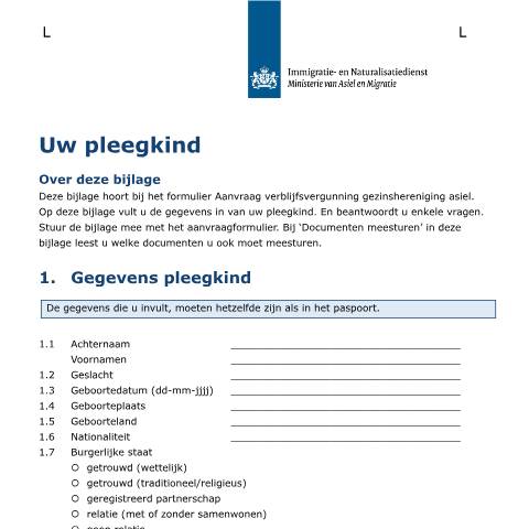 Documentvoorvertoning: Uw pleegkind — IND — immigratie, Nederland (CERFA n°0904)