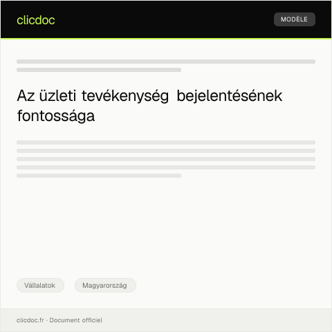 Document preview: Üzleti tevékenység bejelentése — Vállalatok, Magyarország