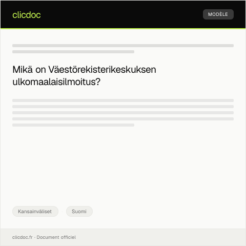 Document preview: Väestörekisterikeskuksen ulkomaalaisilmoitus — Kansainväliset, Suomi
