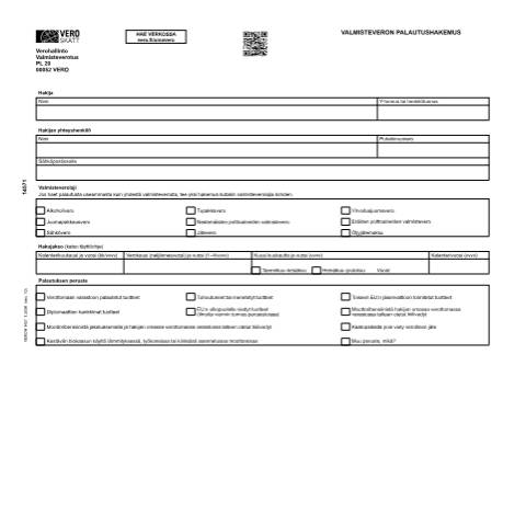 Document preview: Valmisteveron palautushakemus (1457) — Valmisteveron palautushakemus (1457), Suomi (CERFA n°Vero 1457)